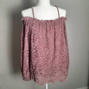 Anthro Eri + Ali Ramona Mauve Pink Off the Shoulder Lace Top